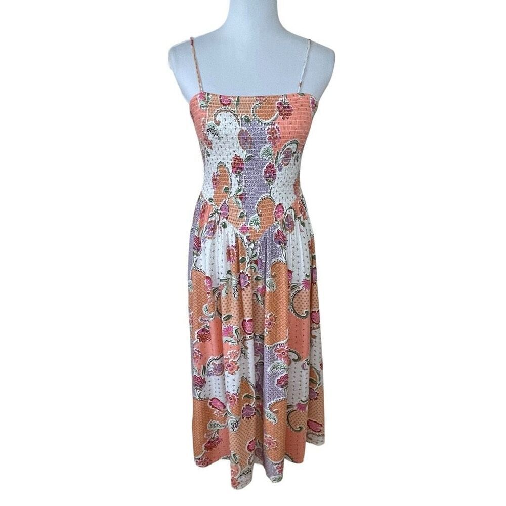 Patrons Of Peace Crawford Dress Smocked Midi Sundress Blooming Dahlia Size Mediu
